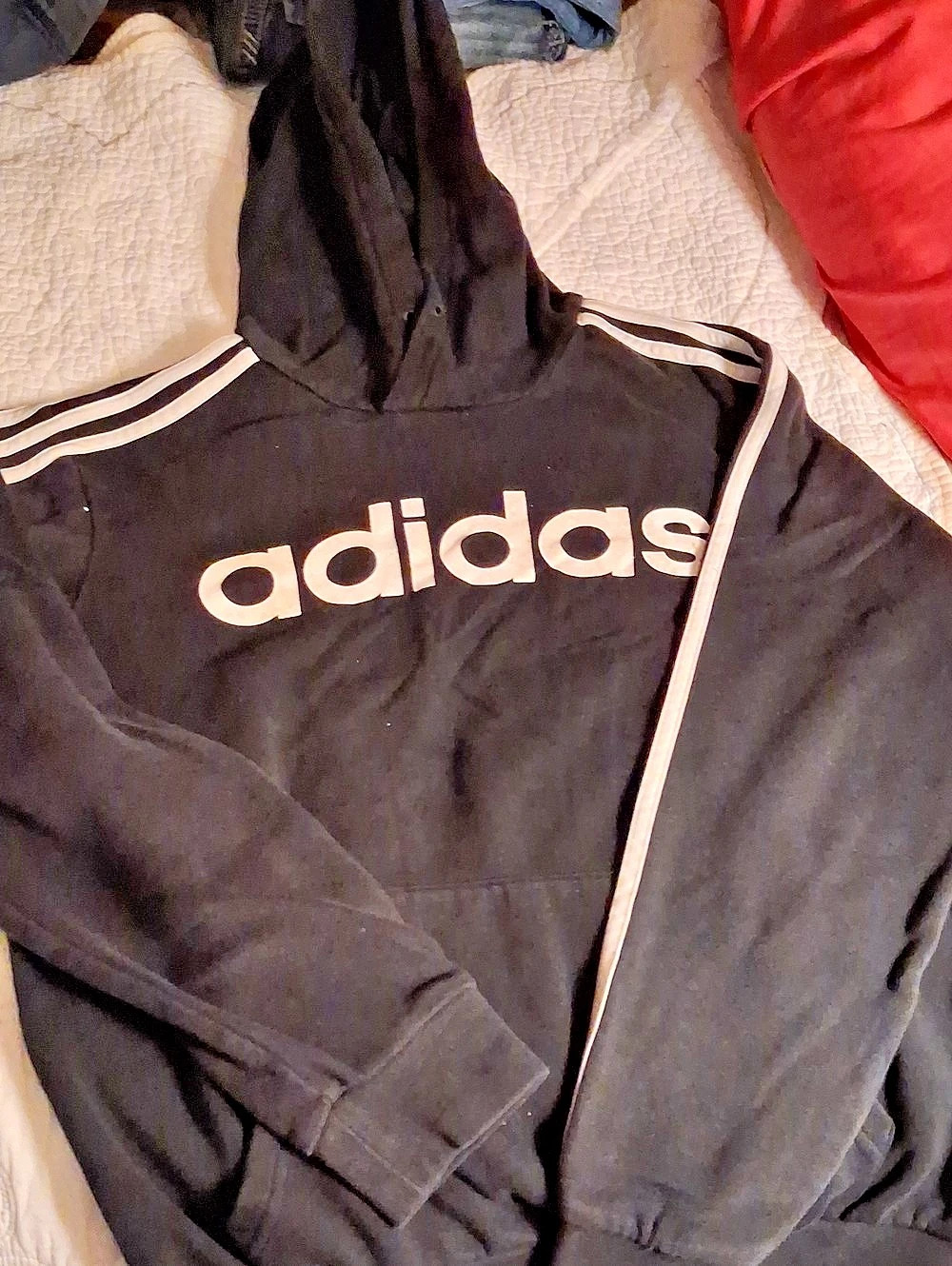 adidas Essentials 3-Stripes Fleece Hoodie Black & White